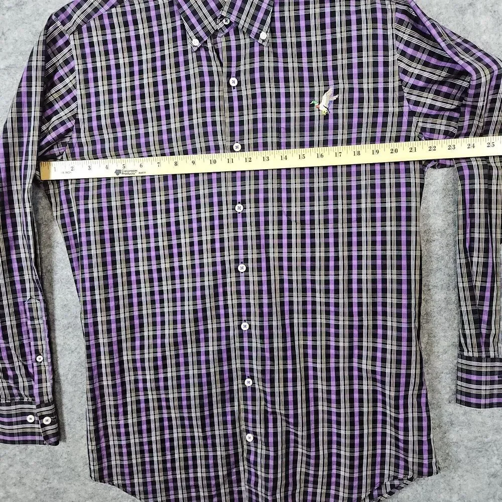 Peter Millar Men's Dress Shirt Size Medium Embroidered Duck Purple‎ & Gray Plaid
